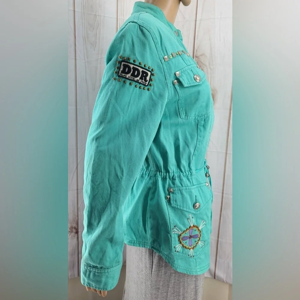 Double D Ranch Embroidered Studded Turquoise Jacket Blazer Western. Size XS